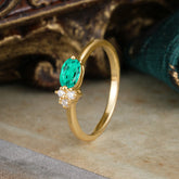 0.5 Carat Oval Cut Emerald with Side Stone Unique Promise Ring for Women